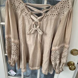 🤎 American Threads Hazel Nut Peasant Blouse w/ Eyelet – Size M